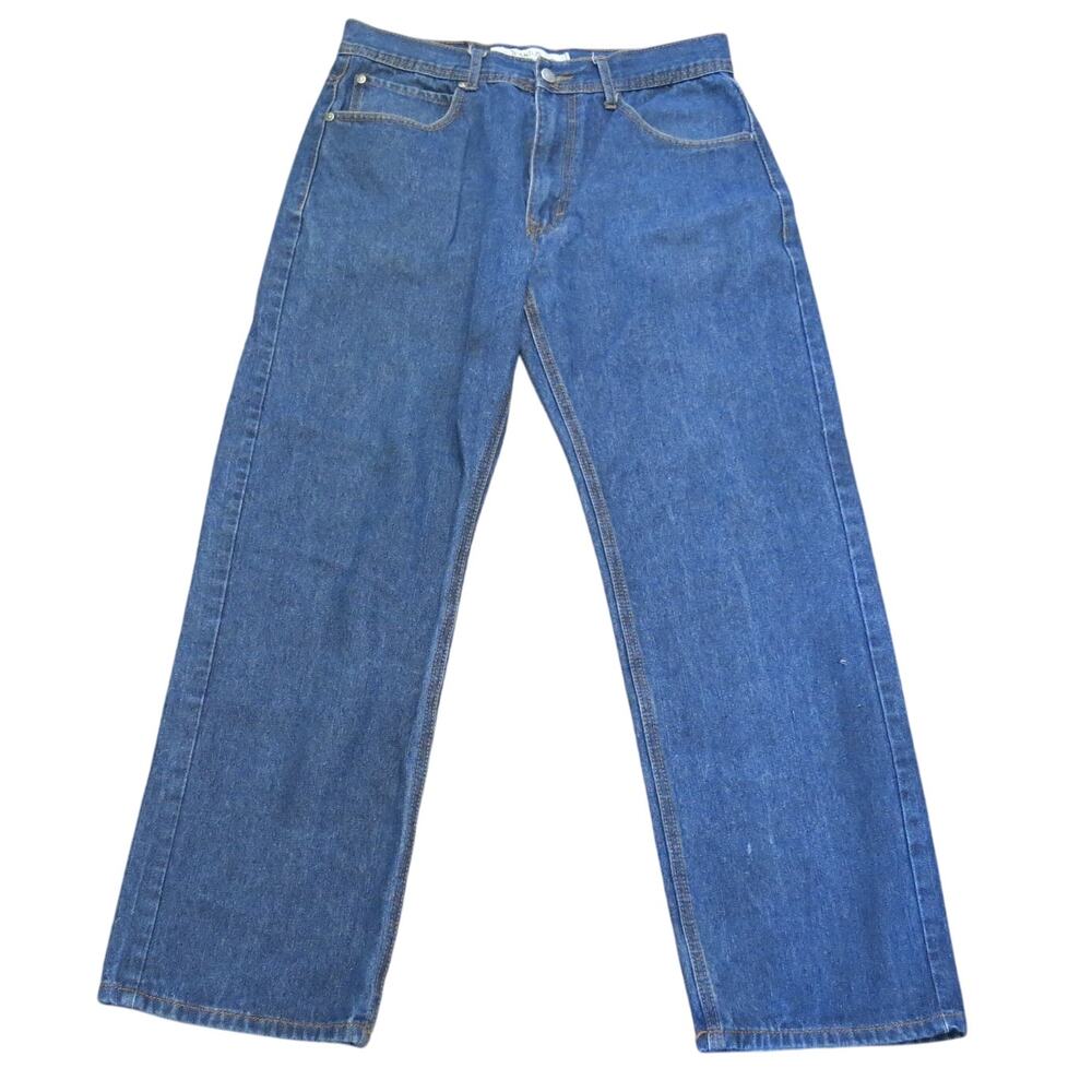 AKADEMIKS JEANIUS Jeans 34x32* Men Distressed Dark Wash Blue Hip Hop Streetwear